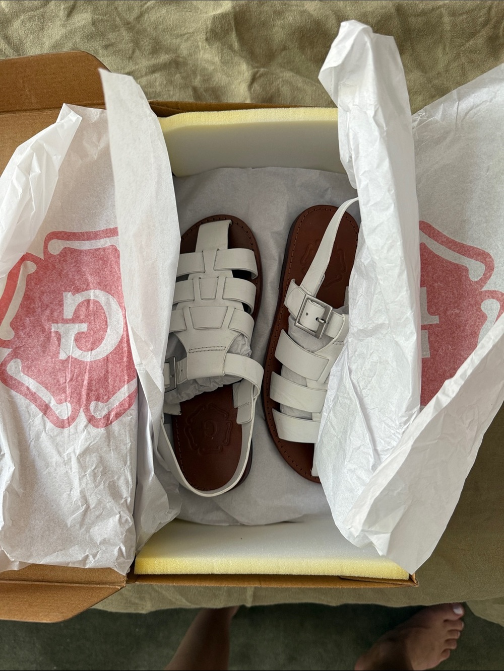 Grenson White Leather Fisherman-Style Sandals